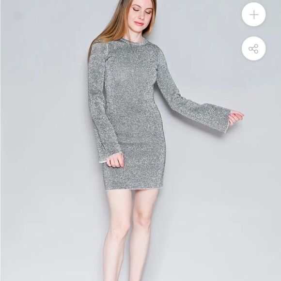 NWT Great American Bell Sleeve Silver Metallic Mini Dress Size 2 Medium - Picture 4 of 16